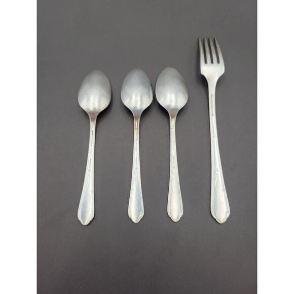 VTG 1936 WMA Rogers Oneida Set 4 Meadowbrook Heather Pattern Spoons & Fork - Picture 2 of 4
